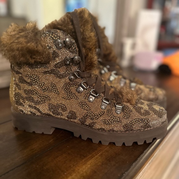 Jessica Simpson Rhinestone leopard combat boot - Picture 2 of 3